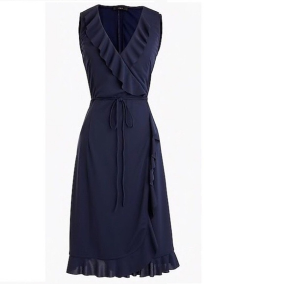 J CREW Dresses & Skirts - J CREW NWT Sleeveless Ruffle Wrap Dress S NAVY